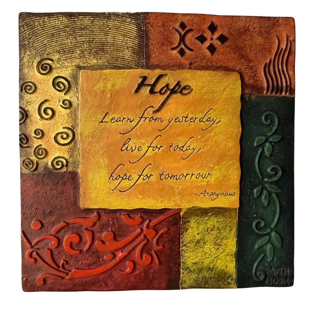 Vtg Inspirational Quote Resin Ceramic Relief Wall Art Hope Learn Live 5.5 in